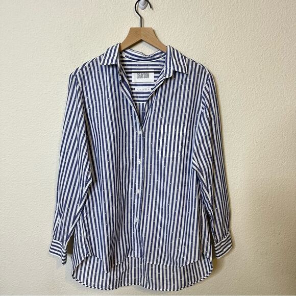 Anthropologie Grayson Striped Button Up Blouse Womens Size 4 / L - Picture 7 of 11